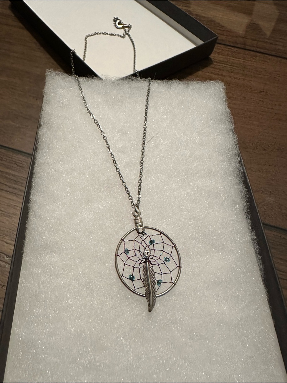 Silver Dreamcatcher Pendant Necklace with Turquoise Beads